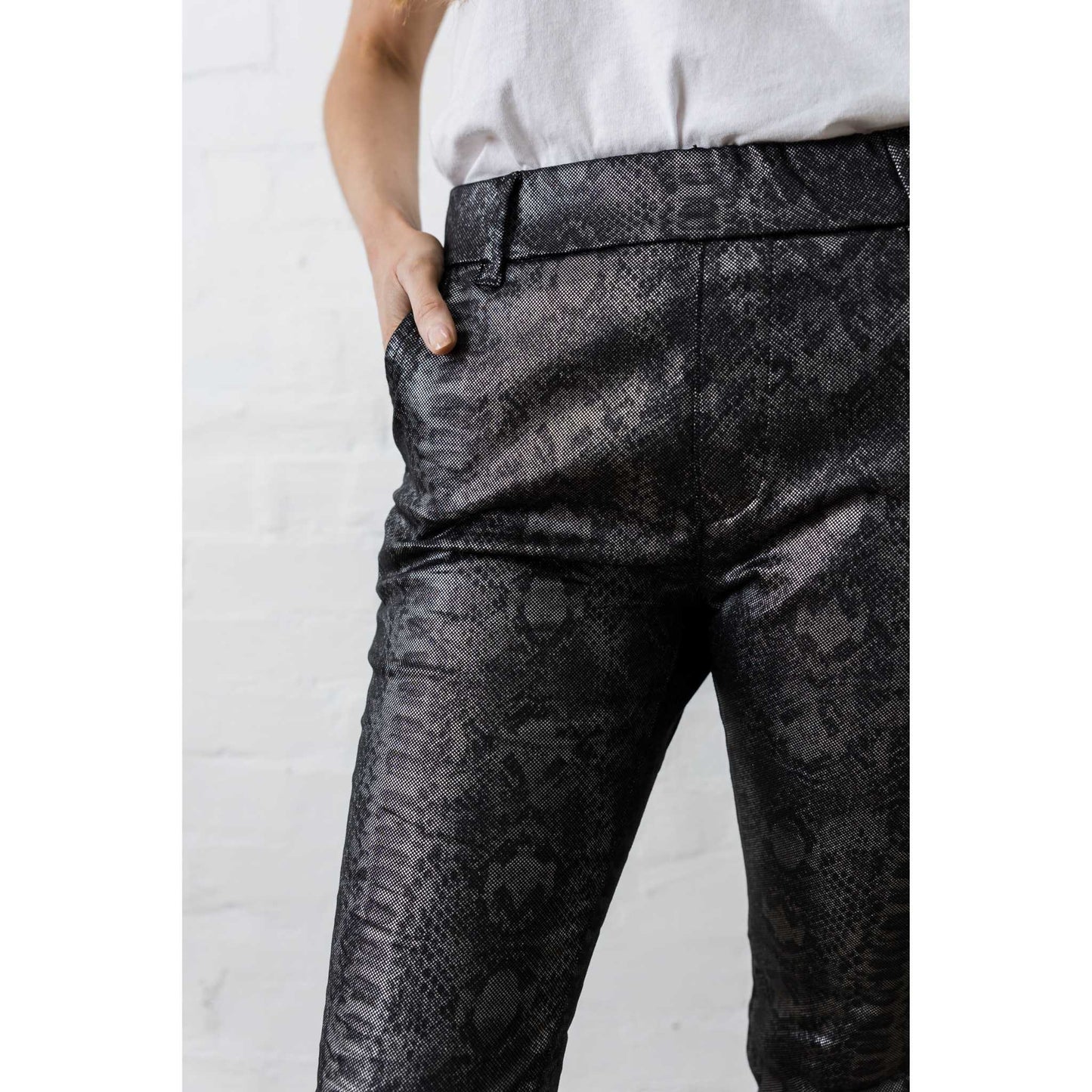 Bevy-Flog Dafna Pant | Black & Silver Python Print