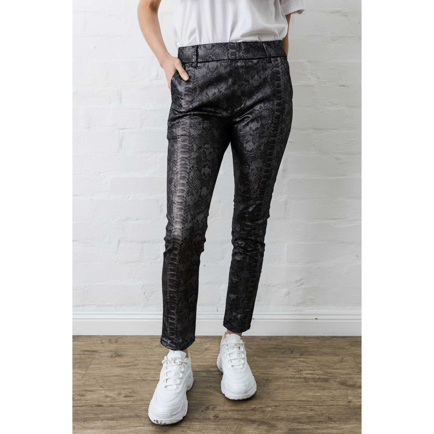 Bevy-Flog Dafna Pant | Black & Silver Python Print