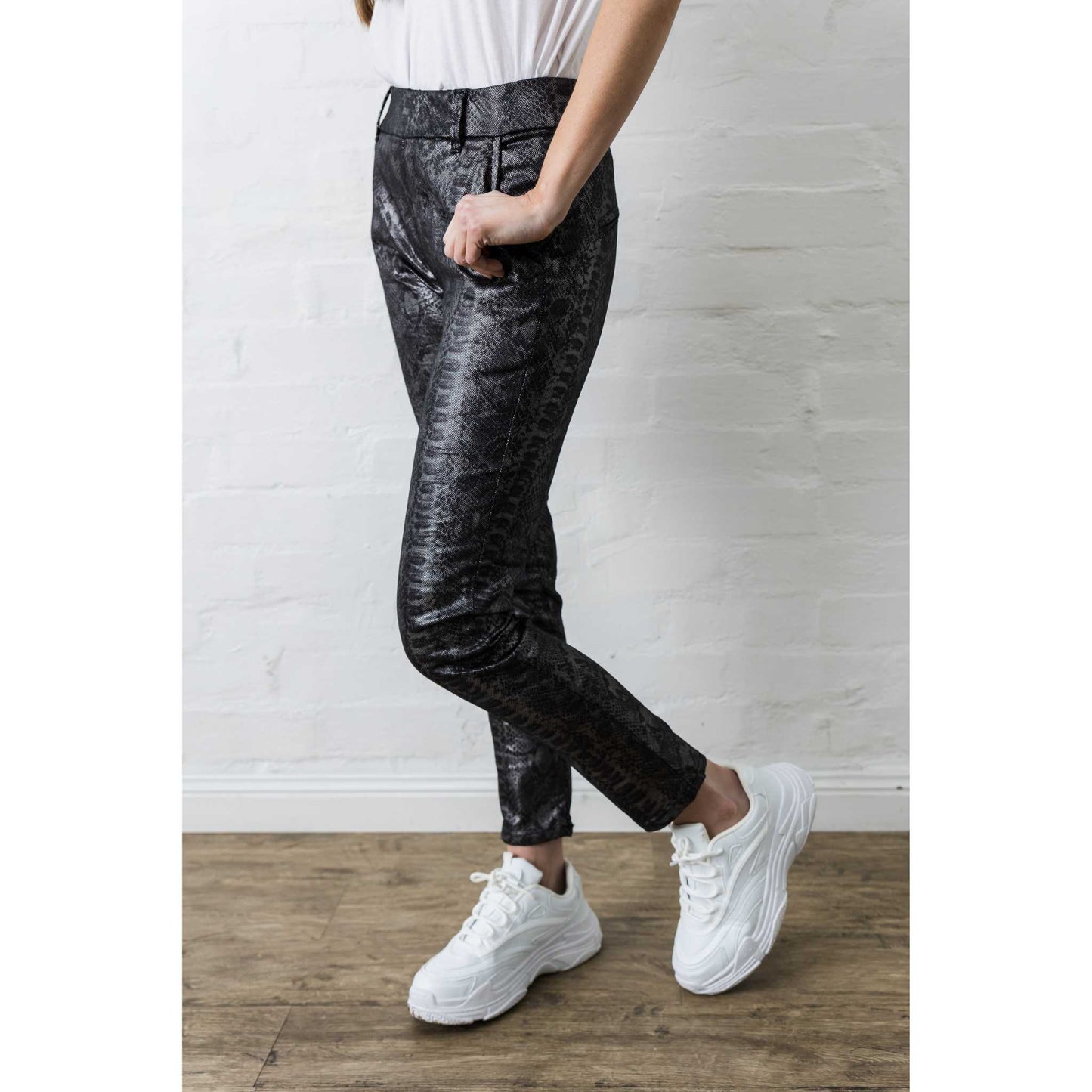 Bevy-Flog Dafna Pant | Black & Silver Python Print