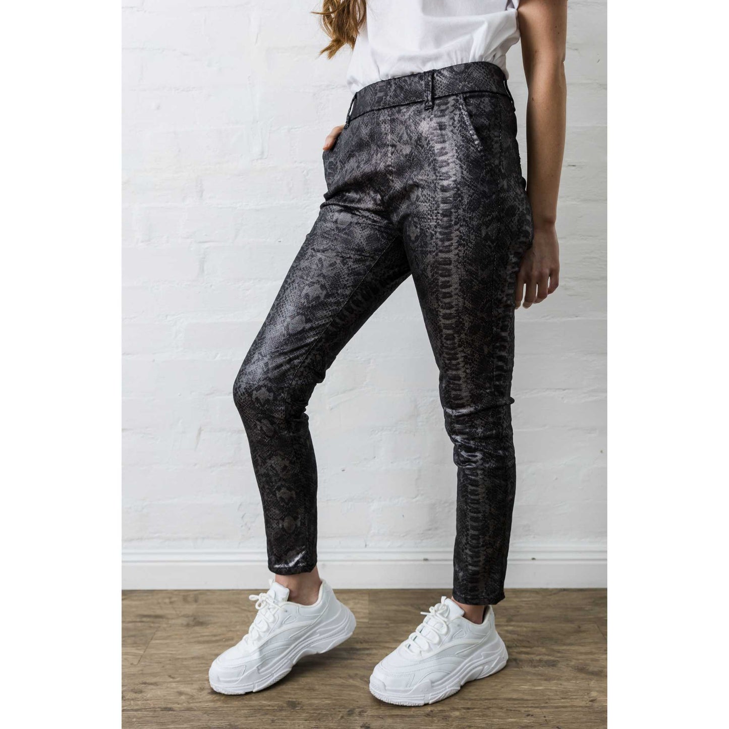 Bevy-Flog Dafna Pant | Black & Silver Python Print